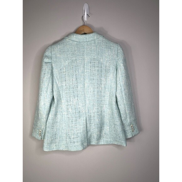 Talbots Blazer Jacket Women's 10P Aqua Blue Tweed Lined One Button Office Career - Picture 3 of 12